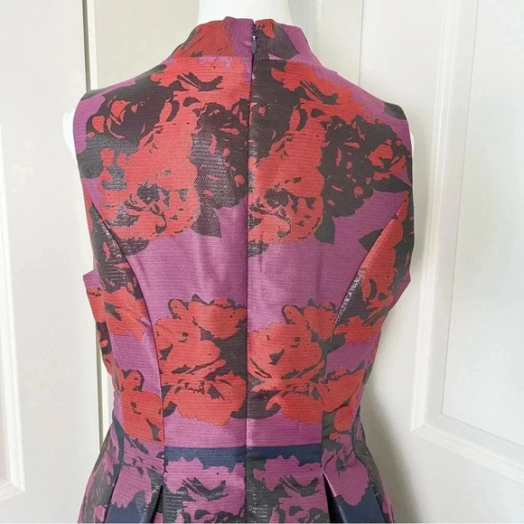 Vince Camuto  Metallic Jacquard Roses Fit & Flare Party Dress Red Purple Size 10 - Picture 7 of 15